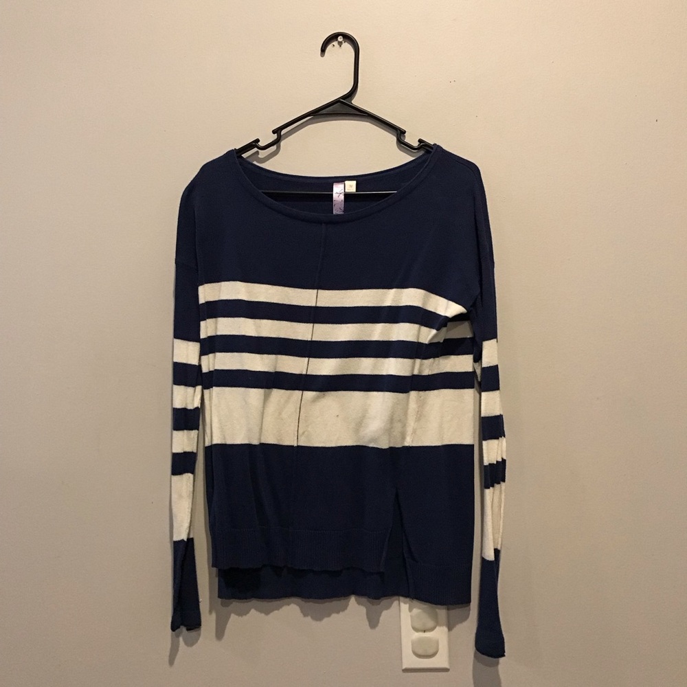 Francesca's Collections Navy and White Striped Long Sleeve Top